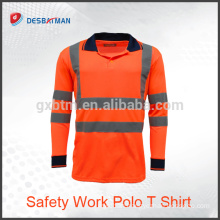 Men's Hi-Viz High Visibility Polo T-shirt with Single Color for Autumn,Reflective Safety Long Sleeve Workwear with Srtips